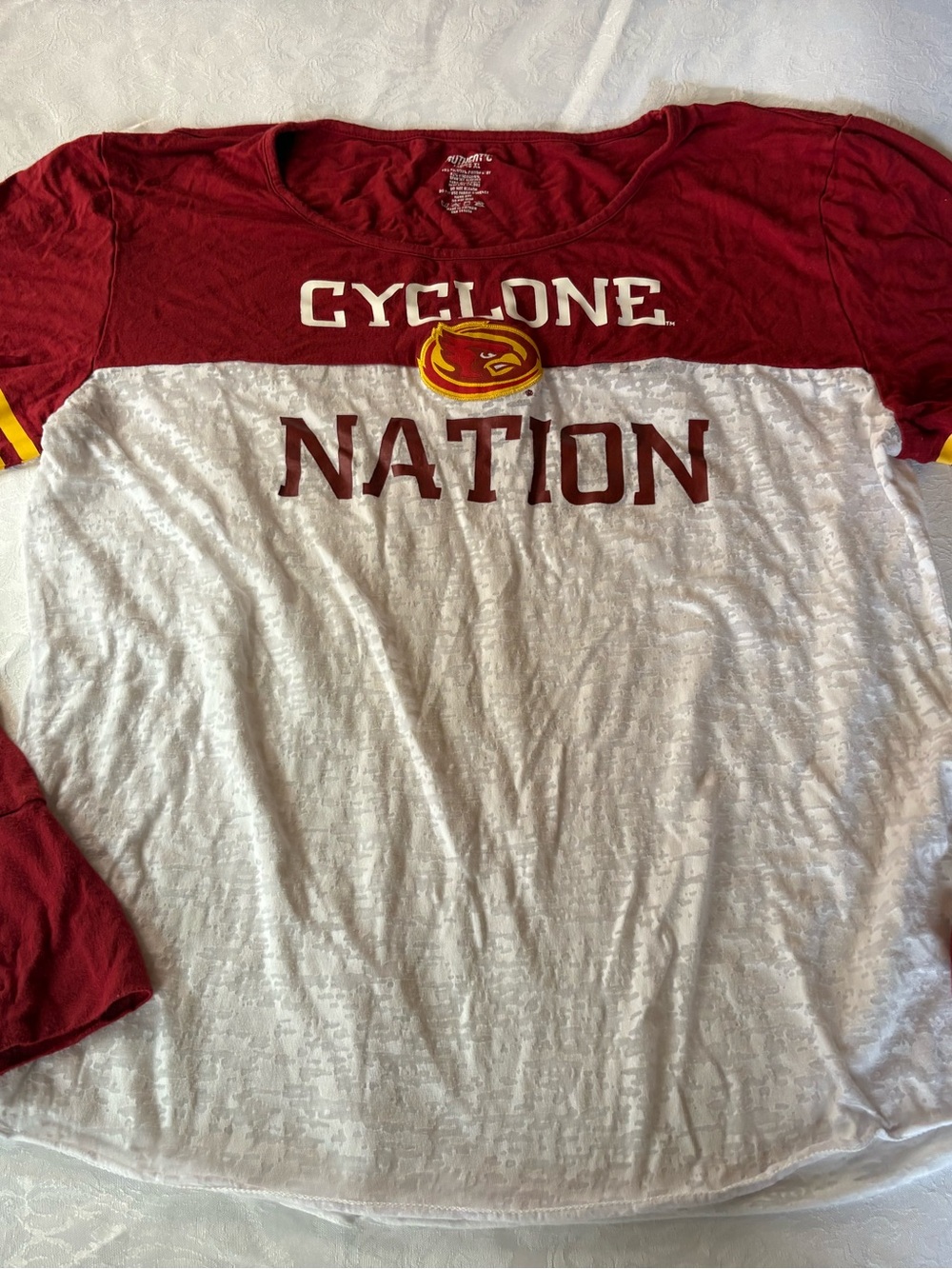Iowa state cyclone Women's Maroon and White Long Sleeve Tee size xl